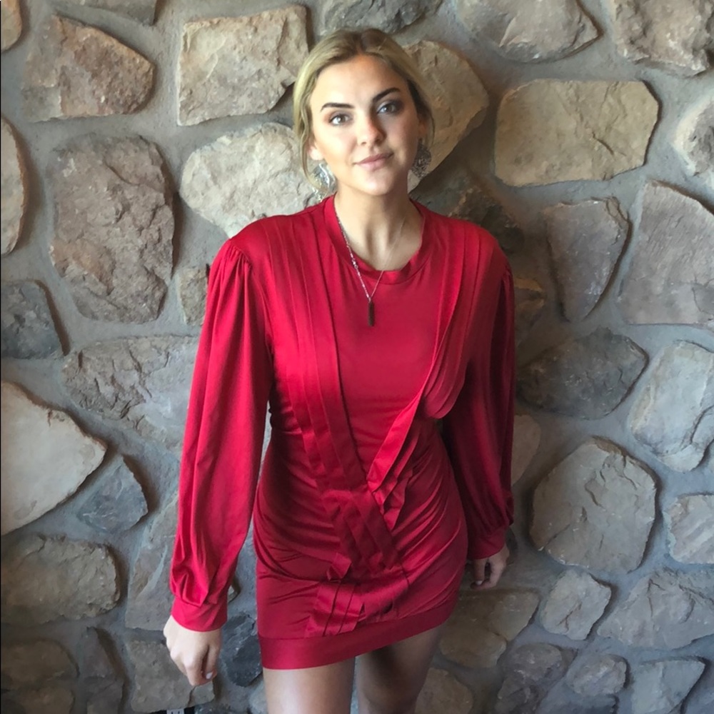 Zara Trafaluc designer red satin spandex dress - Picture 2 of 6